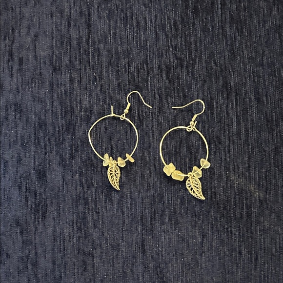 None Other - Charming Green and Silver Leaf Earrings for Kids